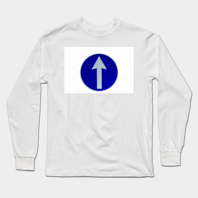 Rounded traffic sign in blue and white, ahead only Long Sleeve T-Shirt by lena-maximova